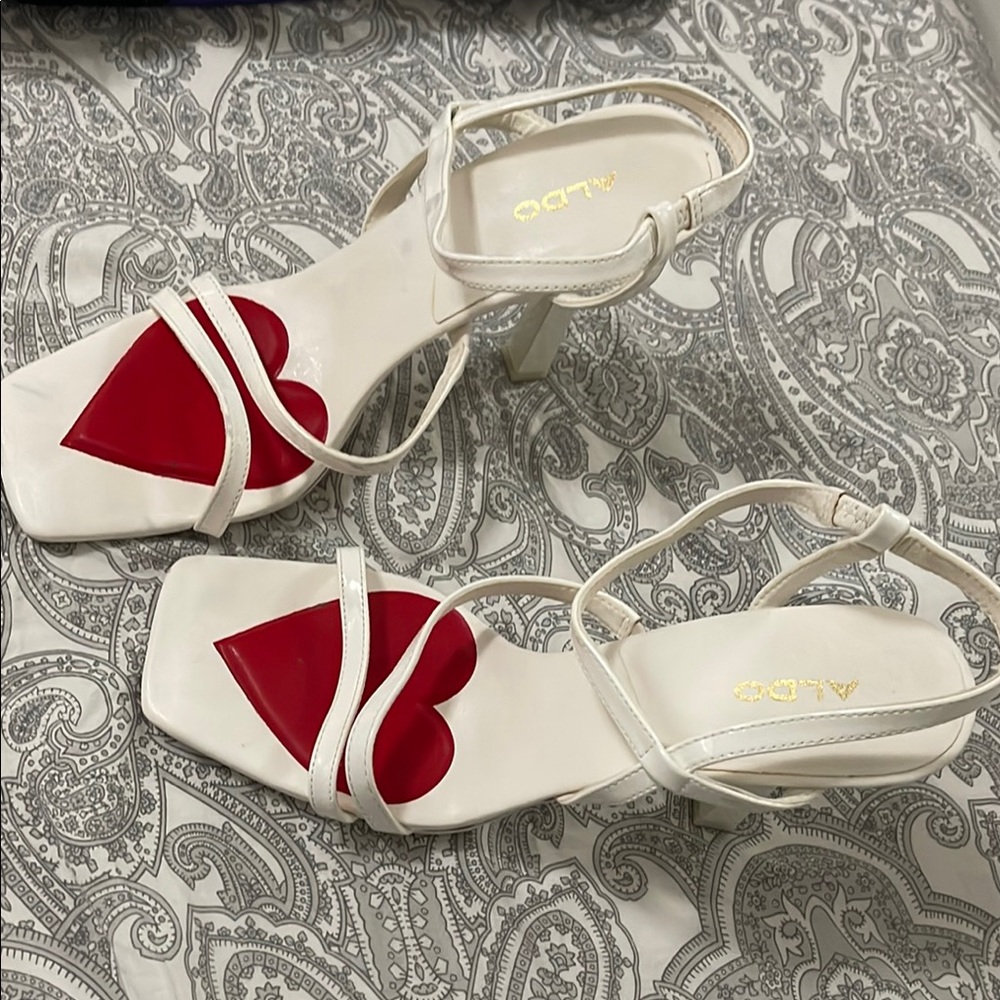 ALDO White and Red Heart Sandals